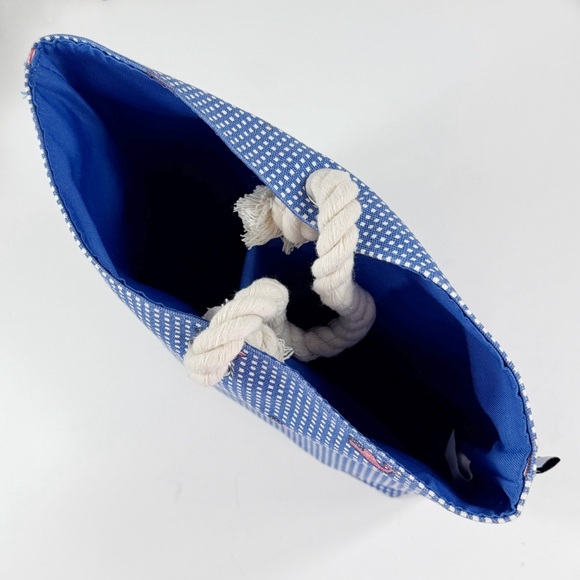 Vineyard Vines Target Gingham American Flag Whale Print Small Tote Bag Blue - Picture 5 of 11